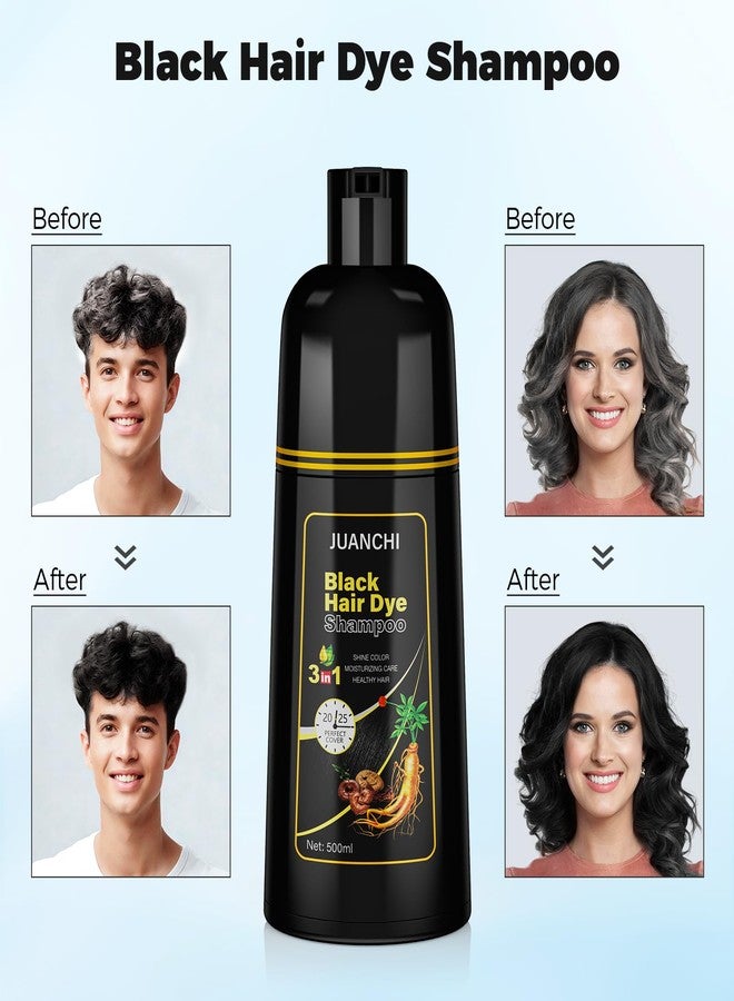 JUANCHI Black Hair Dye Shampoo 3 in1, Black Shampoo Hair Dye for Gray Coverage, Natural Hair Color for Women Men, Herbal Formula, Ammonia-free, Lasts 30 Days, 500ml (16.90 oz) - Image 2